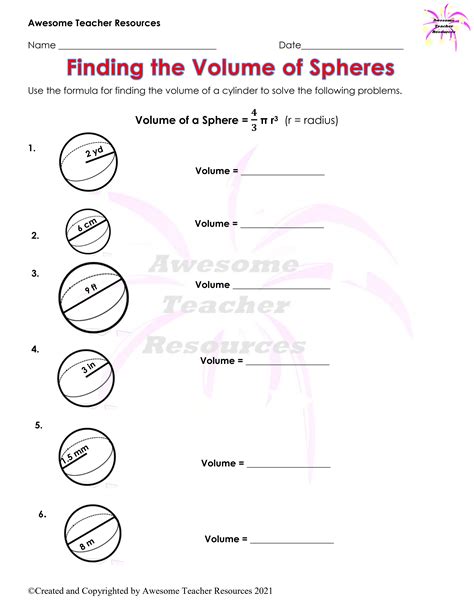 finding volume of spheres worksheet